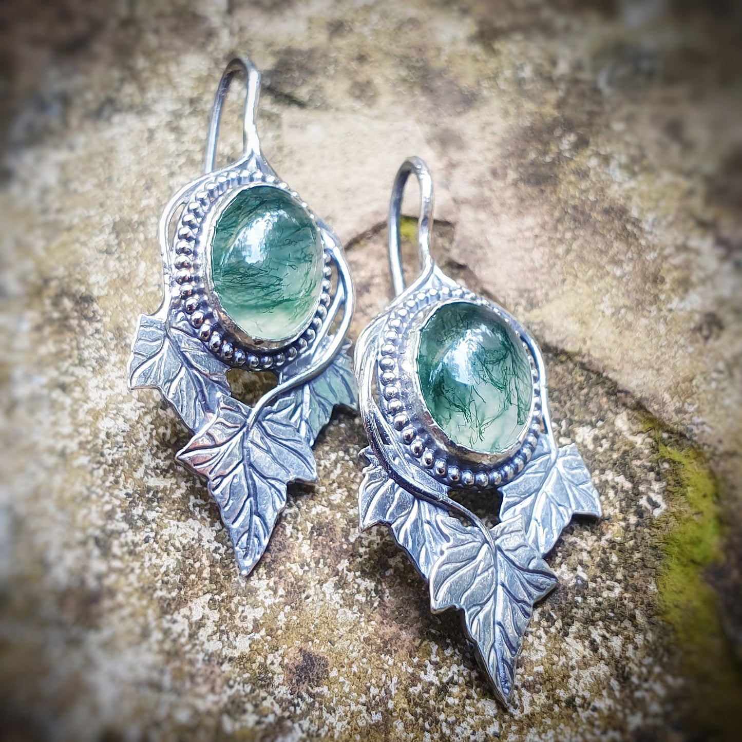 Orecchini in argento 925 sterling con pietra preziosa agata dendritica - 925 sterling silver earrings with dendritic agate gemstone